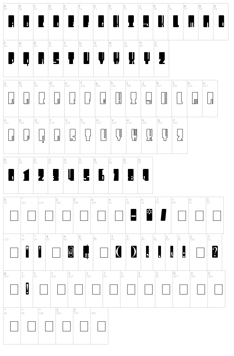 Kingthings Wrecktangle font map